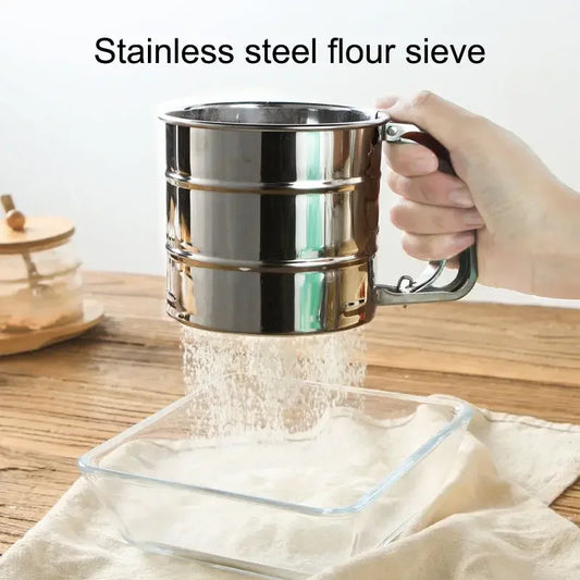 1pc Stainless Steel Flour Sifter for Baking Powder Sugar Shaker with Hand Press Fine Mesh Flour Sifter Sieve Kitchen Acceesories