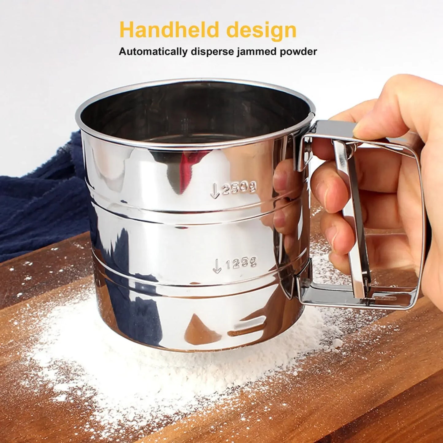 1pc Stainless Steel Flour Sifter for Baking Powder Sugar Shaker with Hand Press Fine Mesh Flour Sifter Sieve Kitchen Acceesories