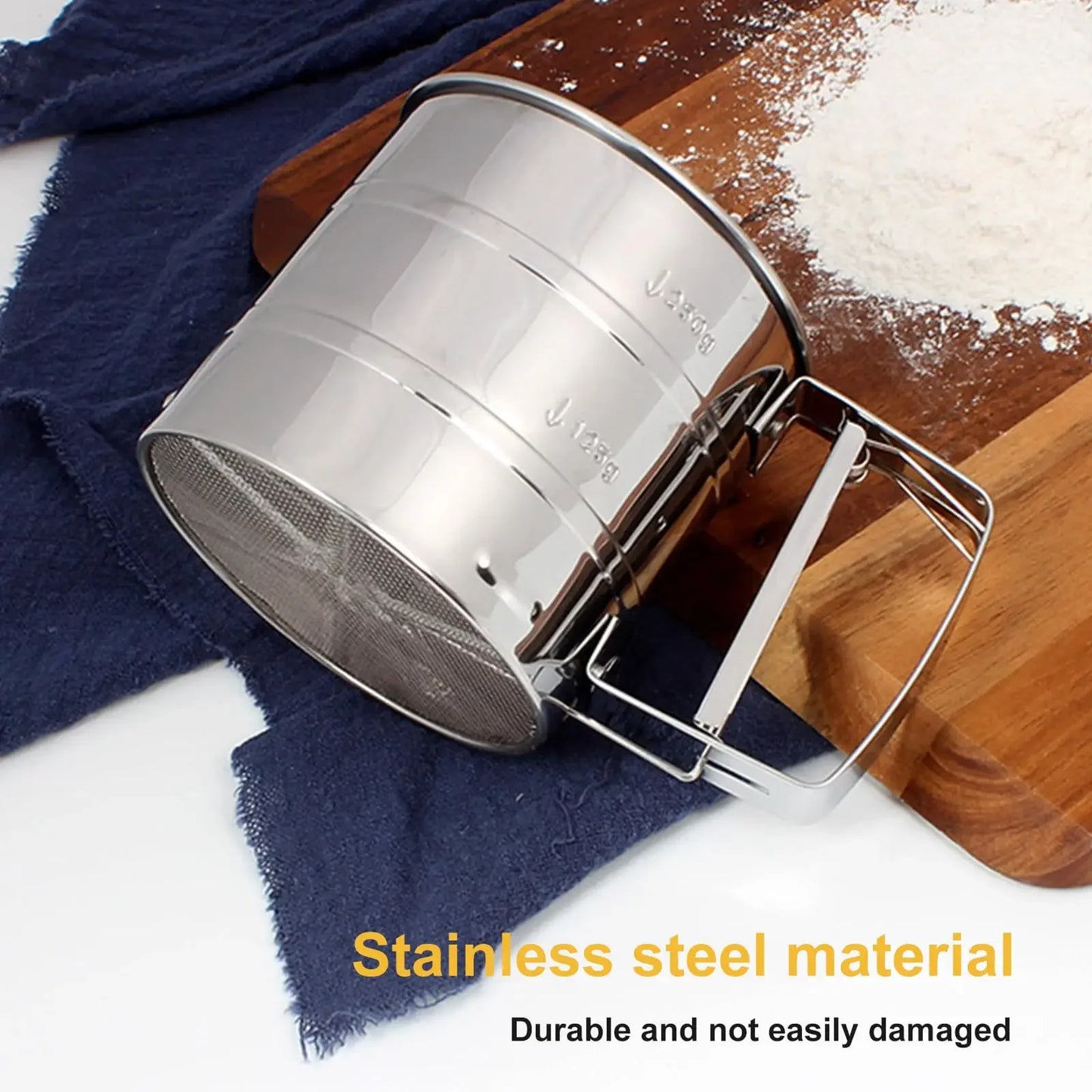 1pc Stainless Steel Flour Sifter for Baking Powder Sugar Shaker with Hand Press Fine Mesh Flour Sifter Sieve Kitchen Acceesories