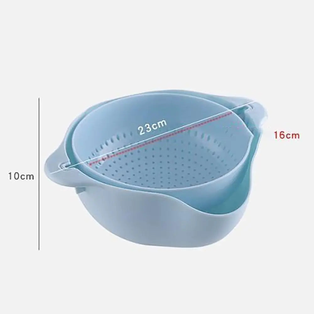 Double Layer Vegetable Drain Basket Kitchen Gadgets Green Blue Pink Sink Rotatable Drainer with Handle Rice Washing Bowl