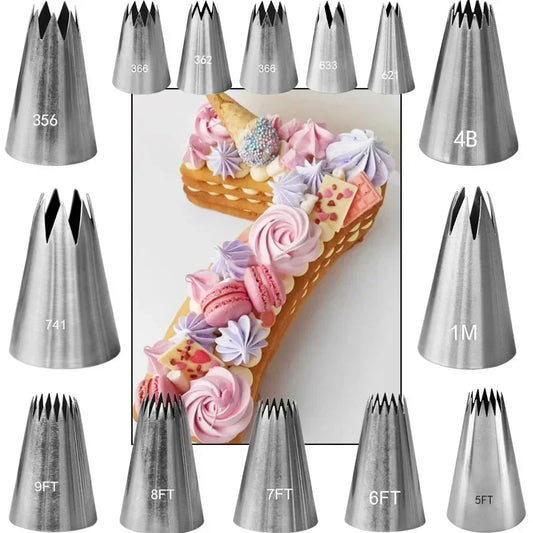 Large Size Open Star Cream Pastry Tip Russian Rose Flower Icing Piping Nozzles Cookie Cupcake Decorating Cake Nozzles 1M 4B 9FT